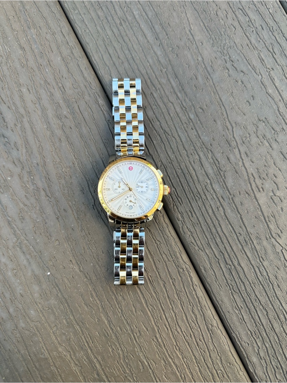 Michele Two-Tone Uptown Women's Chronograph Watch (Diamond Bezel)